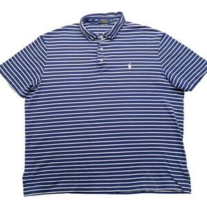 Ralph Lauren Polo Shirt XL Men's 3 Button Short Sleeve Blue Stiped Pima Cotton
